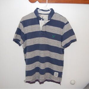 A&E Outfitters Men's Striped Polo Shirt - Blue and Gray